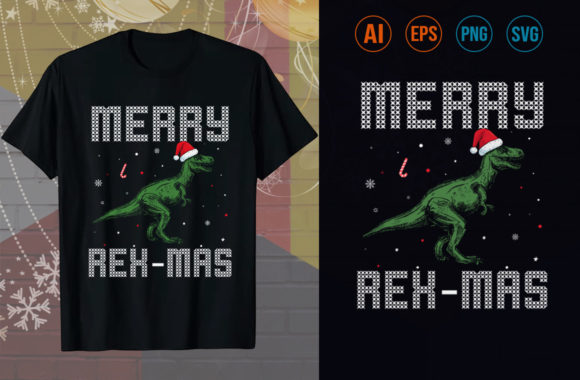 Merry Rexmas T-Shirt Design SVG: Graphics & Print Templates
